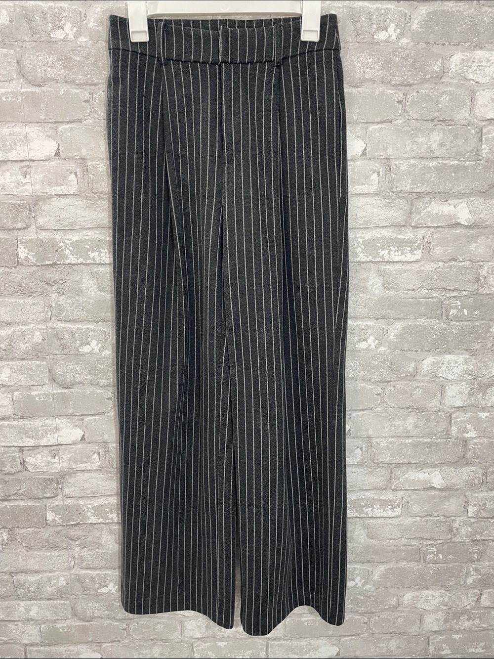 Elodie Charcoal Grey Pinstripe Wide-Leg Dress Pants